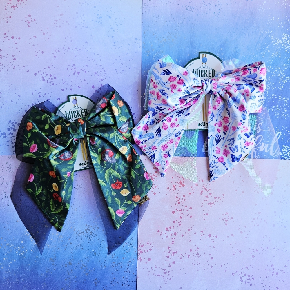 Universal Studios Wicked Elphaba and Glinda Floral Print Bow Hair Barrettes